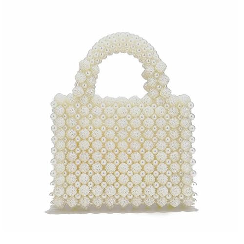 DJBM Bolsa feminina feita à mão com contas e miçangas bolsa de mão para festa de casamento, Off-white