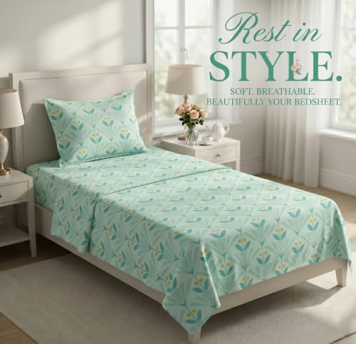 Image of HOMEKART Cotton Single Bedsheet with 1 Pillow Cover | 210 TC Premium Cotton Bed Sheet | Soft, Breathable, Lightweight & Wrinkle Resistant | 60 x 90 Inches Single Size Bedding