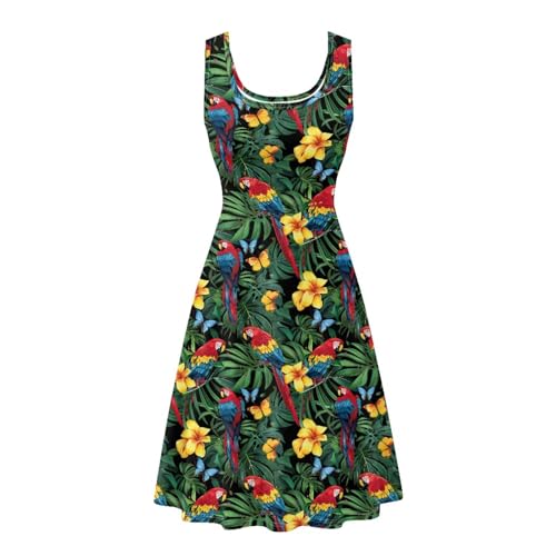 Image of Women Stylish Tank Dresses Sleeveless Round Neck Midi Casual Dress with Pocket for Summer