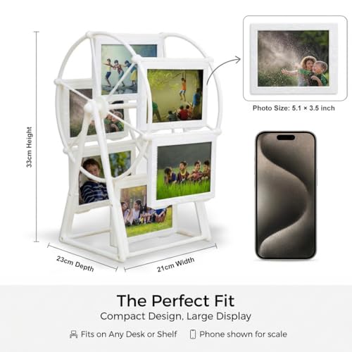 Image of MUSHA Customized Ferris Wheel Rotating Photo Frame | 12 Photo Swing Wheel Display | Personalized Anniversary Valentine Birthday Gift | Double-Sided Tabletop Photo Holder | Send Your Photos We Print | Rotating Photo Frame for Couples