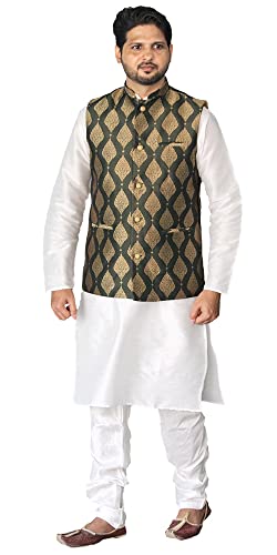 Image of Men's Silk Kurta Pajama Jacket /Waistcoat /Blazer Set