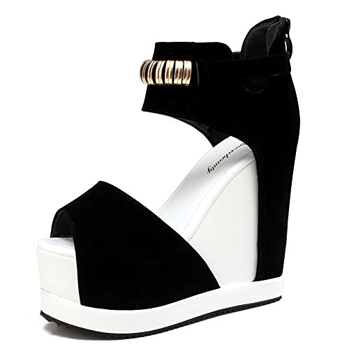 Getmorebeauty Women's White Seude Wedge Platform Metal Ring Zipped High Heel Sandals 9 B(M) Us #TOP15