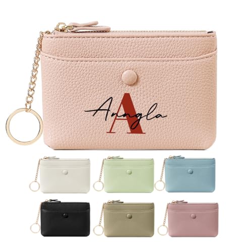Custom Women Genuine Leather Zip Mini Coin Purse Pouch With Key Ring Zippers Personalized Card Holder Paper Cash Wallet