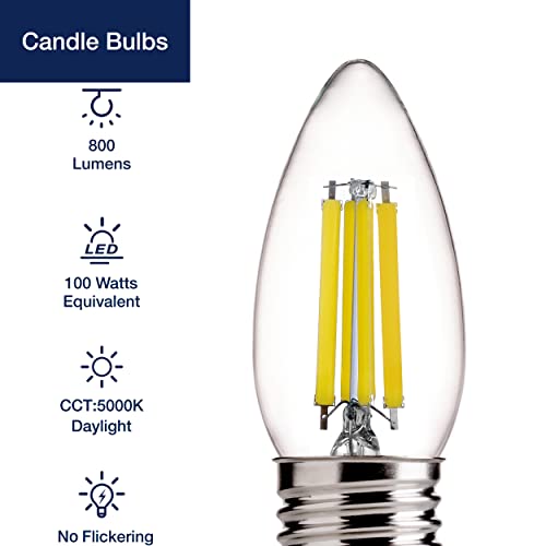 Flsnt 100W Equivalent Led Chandelier Light Bulbs E26 Base, 5000K Daylight Dimmable Led Candelabra Bulbs, 800Lm, 6 Pack #TOP1