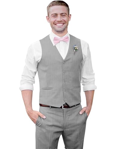 Wangyue Mens Vest and Pants Suit 2 Piece Slim Fit Suits Wedding Groomsmen Waistcoat and Pants Casual Prom Homecoming Set