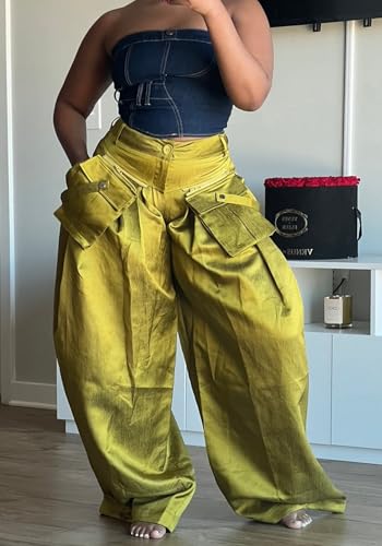 Women Satin Wide Leg Pants Casual High Waisted Palazzo Pants Trousers Loose Baggy Cargo Pants4