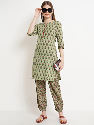 Image of COTLAND Fashions Jaipuri Cotton Straight Kurta and Afghani Salwar (Set) for Women (Bustling Buttons)