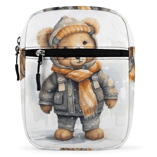 Personalized Small Crossbody Bag Water Resistant Messenger Bags Mini Cute Bear Printing SlingBag For Men Women