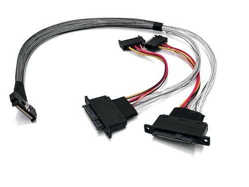 MCIO (74P) to Dual U.2 (SFF-8639) Cable (0.5M) w/Ears | NVMe Storage Upgrade | Micro SATA