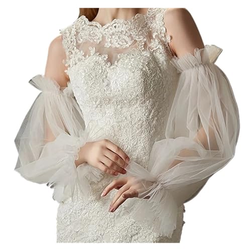 Guantes de boda desmontables tipo manga farol en tul elástico para novias y vestidos de fiesta