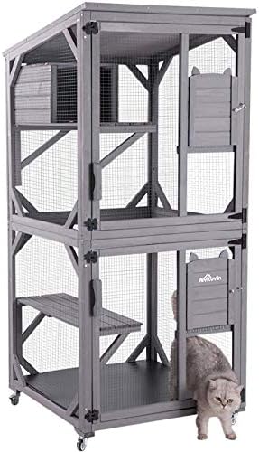 Aivituvin Cat House Outdoor Catio Cat Enclosures on Wheels70.9 Kitty House with Upgraded Resting Box,Waterproof Roof