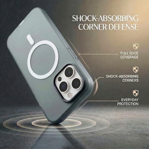 Image of amazon basics Luxury MagSafe Compatible Magnetic Case for iPhone 15 Pro | Soft Touch Matte Pastel Finish | Shockproof Back Cover with Camera Protection (Black)