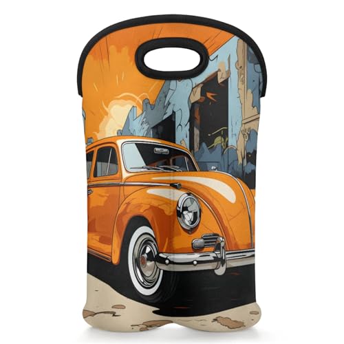 GzLeyigou 2 Bottles Retro Sport Car Wine Bag Sleeve Totes Neoprene Protective Wine Carrier Bag for Wine,Water, Champagne, Beer, Baby Bottles,Gift 14.5 x 10 Inches