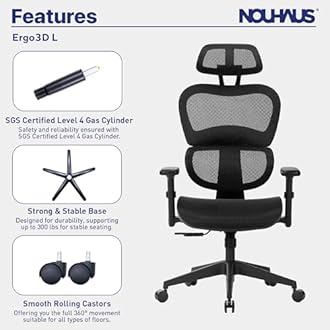 Nouhaus Ergo3dL Home Office Desk Chairs Ergonomic Office Chair High-Back Mesh Rolling Work Chairs with Wheels and Adjustable Headrests Comfortable Lumbar Support Adjustable Armrests