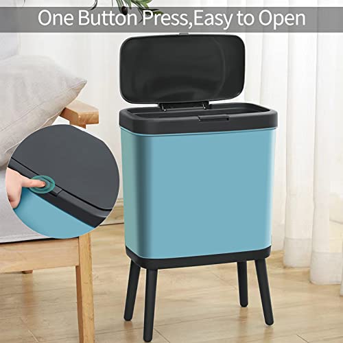 Procade Trash Can With Lid, Plastic Garbage Can With Push Button, Narrow Waste Basket For Kitchen, Slim Dog Proof Bedroom Garbage Bin, Bathroom Trash Can For Home, Living Room,Office (Blue) #TOP3