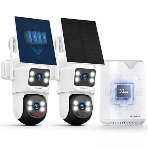 Image of WEILAILIFE 【Auto Tracking & 2-Way Audio】 Security Cameras Wireless Outdoor, Solar-Powered PTZ Security Camera System, WiFi Home Video Surveillance Systems DVR Kits