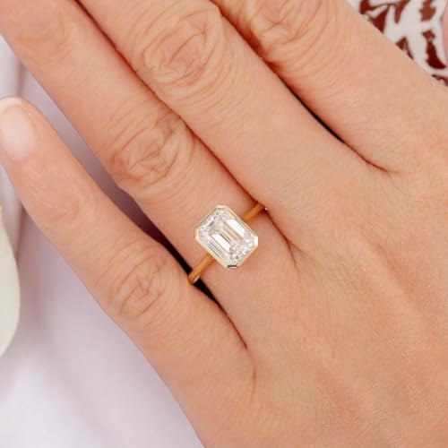 Vintage 2CT/3CT Emerald Cut Moissanite Engagement Ring for Women, Bezel Set Wedding Anniversary Promise Ring in 10K/14K/18K Gold, Timeless Proposal Jewelry Gift for Her3