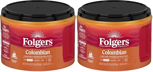 Image of Folgers 100% Colombian Coffee, Medium Roast Ground Coffee, 22.6 Ounce Canister (Pack of 2)