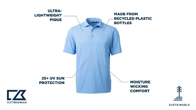 Camiseta polo para hombre Cutter & Buck Virtue Eco con estampado geométrico en piqué miniatura 7
