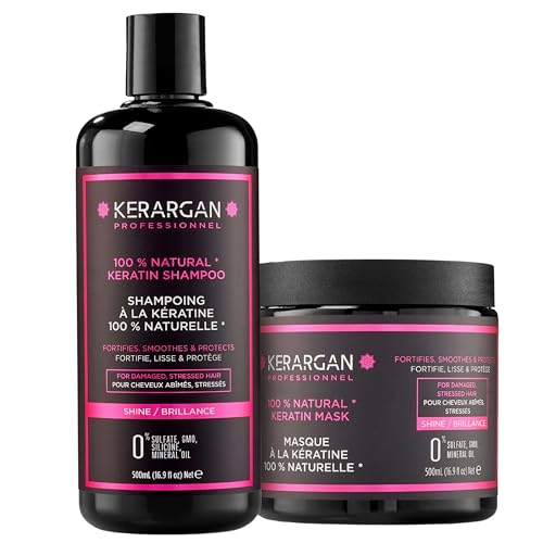 Kerargan - Dúo Ultra Reparador Champú & Mascarilla con Queratina para Cabellos Dañados y Estresados - Nutre, Suaviza & Protege - Sin Sulfatos, GMO, Silicona - 2x500 ml
