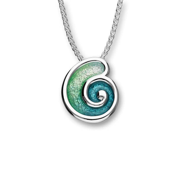 ORTAK925 Sterling Silver Handmade Pendant Necklace Nautilus Shell Inspired Collection With Hot Glass Hand Enamel In Tundra Colourways High Polished Scottish Fine Jewellery Made In Scotland