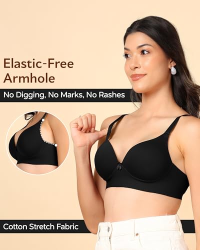 Image of Tweens Invisi-Fit Cotton Bonded Seamless Maximiser Bra | 3 /4th Coverage | Push-Up Level 1 | Elastic-Free Comfort | Wire-Free | Side Wings with Gripper | Adjustable Straps | Pack of 1 |