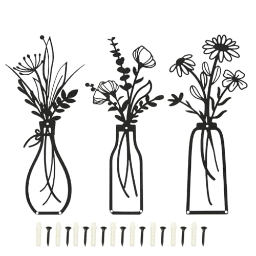 Suerhatcon 3 Stück Metall Blumen Wanddekoration, Metallbilder Wandkunst...