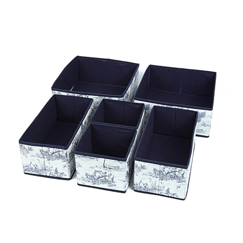 Image of House of Quirk Non-Woven Foldable Cloth Storage Box Closet Dresser Drawer Organizer Clothing Cube Basket Bins Containers Divider with Drawers for Underwear,Bras,Socks,Ties,Scarves,Set of 6(Greek Blue)