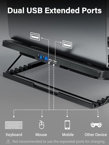 Image of Kootek Laptop Cooling Pad, Laptop Cooler with 5 Quiet Fans for 12 inch-17 inch Computer PC Notebook Gaming Laptop Fan, Height Adjustable Laptop Cooling Stand Laptop Accessories (Multi Colors)