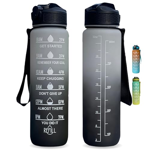 Repton 1L Sports Water Bottle with Motivational Time Marker, Black & White, 1000 ml