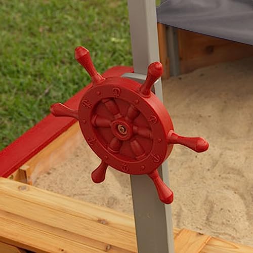 KidKraft Wooden Pirate Sandbox with Canopy, Covered Children's Sandbox, Outdoor Furniture - Blue & Red, Gift for Ages 3-8