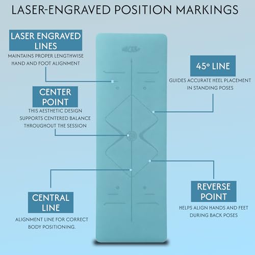 Image of Whackk TPE 8mm Laser Engraved Position Marking Yoga Mat|Fog Blue |Non-Slip Mat ext Thick extra cushioning for knee w. Carry Strap|Lightweight & Eco-Friendly Non Toxic I Exercise and Fitness