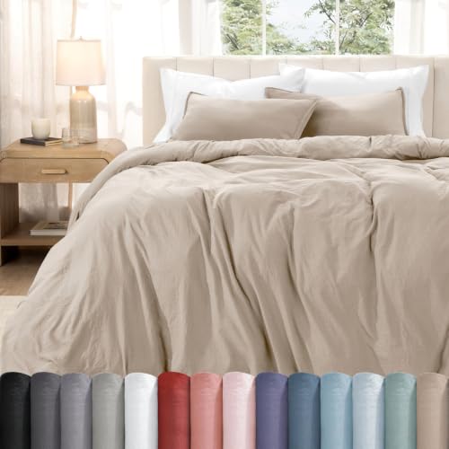 Bare Home Washed Duvet Cover Set 1800 Ultra-Soft (Full, Pebble Beach)