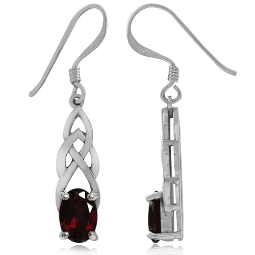 Silvershake 1.86ct. Natural Garnet 925 Sterling Silver Celtic Knot Dangle Hook Earrings