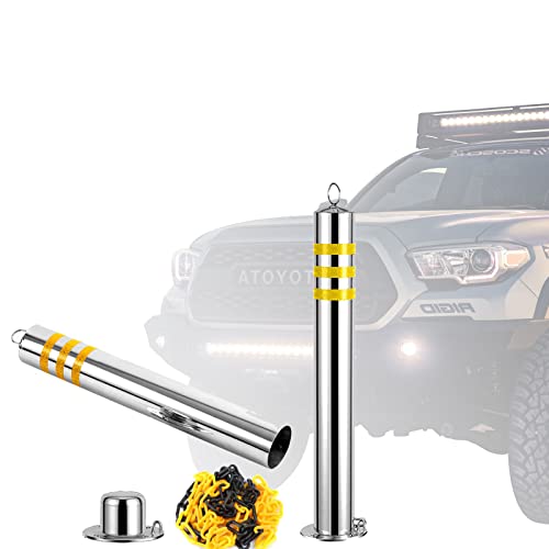 CYGJDWAQ 2pcs Aparcamiento Bolardo con Cadena De 16.4 Pies para Estacionamiento, áreas De Bloqueo, Sitios De Construcción,...