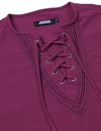 Image of JOGAL Mens Renaissance Shirt Medieval Pirate Viking Halloween Costume Gothic Steampunk Retro Long Sleeve Lace Up Shirts