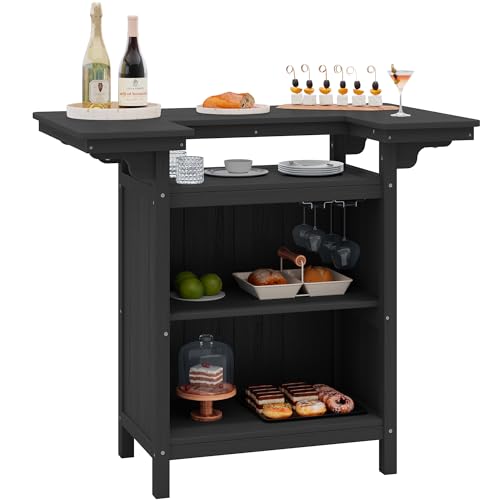 SERWALL Outdoor Bar Table,Patio Bar Cabinet with 4-Tier Storage and