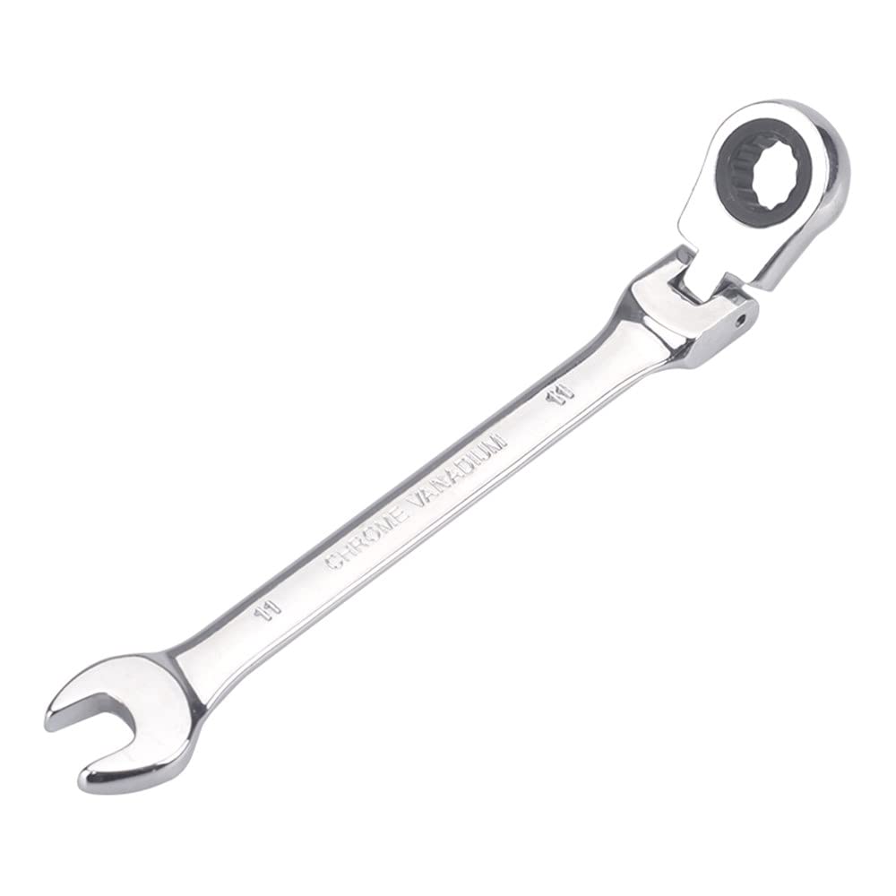 Chrome 通用 Flzosper 11Mm Metric Flex-Head Gear Wrench,Box End Head 72-Tooth Ratcheting Combination Wrench Spanner