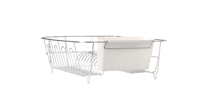 Sweet Home Collection Metal 2 Piece Dish Drying Rack Set Drainer with Utensil Holder Simple Easy to Use Fits in Most Sinks, 14.5" x 13" x 5.25", White