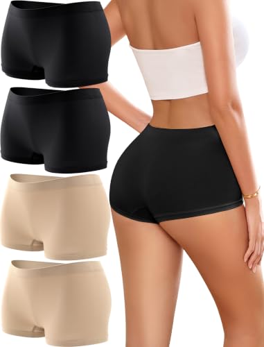 Image of Womens Boyshorts Underwear Seamless Boxer Briefs Full Coverage Soft Stretch Boxer Shorts For Women 4 Pack