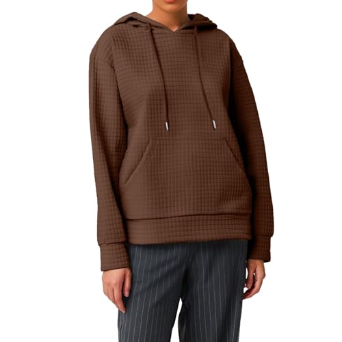 Sudaderas con capucha para mujer, de gran tamaño, manga larga, talla grande, ligeras, para otoño, a la moda, casual, ajuste holgado, cálido, para entrenamiento, con bolsillo, café, 36
