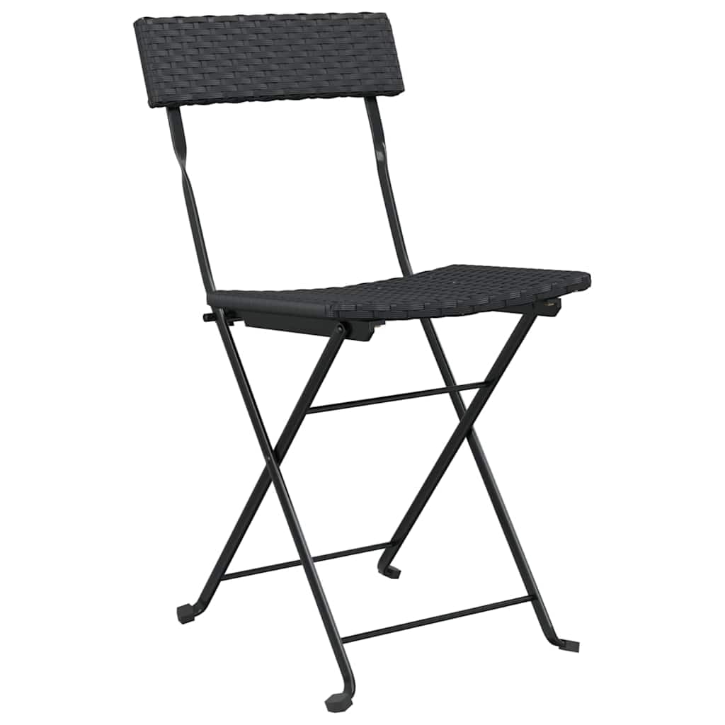 Set da bistrò pieghevole in polyrattan nero, 3 pezzi | Telaio in acciaio verniciato a polvere, resistente alle intemperie, facile da pulire, 110 kg per seduta