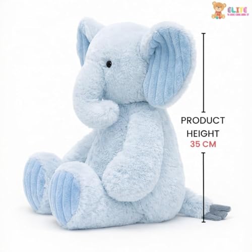 Image of ELITE CREATIONS Elephant Soft Toy 35 cm | Cute Blue Elephant Teddy Plush Toy | Soft Cuddly Stuffed Animal for Kids Boys Girls | Birthday Gift Baby Toy Room Decor