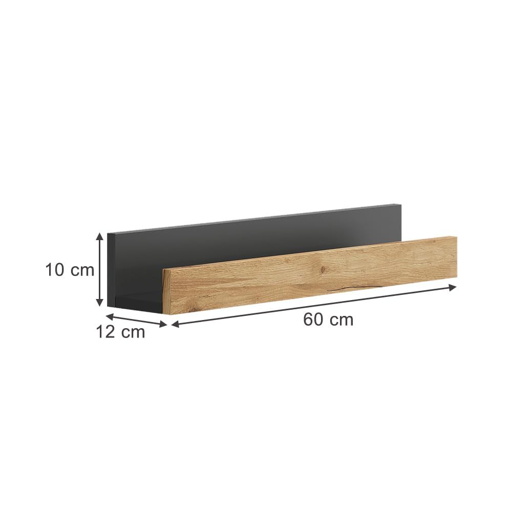 Vicco Estantería de Pared Tomy, Antracita/Roble Dorado, 60 x 10 cm Lote de 2, Apto para Montaje en Pared para Libros y decoración