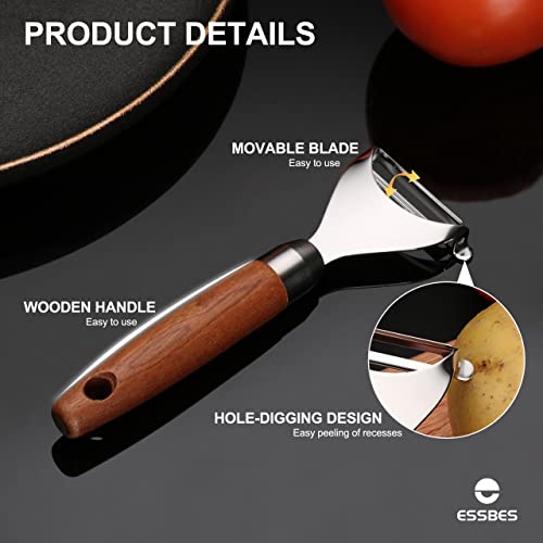 Essbes Fruit And Vegetable Peeler-Stainless Steel Material + Sapele Solid Wood Handle Potato Peeler Hand, Cloth Wheel Mirror Polishing Process Food Scraper Tool, Suitable For Vegetables And Fruits #TOP3