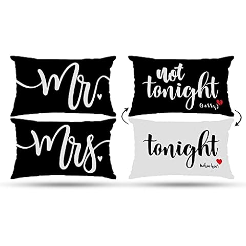 Tonight Not Tonight Reversible Throw Pillow Case 12″×20″,Mr. And Mrs. Pillow Covers 12″×20″ Set Of 2,Romantic Wedding Engagement Valentine's Gifts For Couples Wife Husband Bride Groom Him Her(3 PCS) Cover