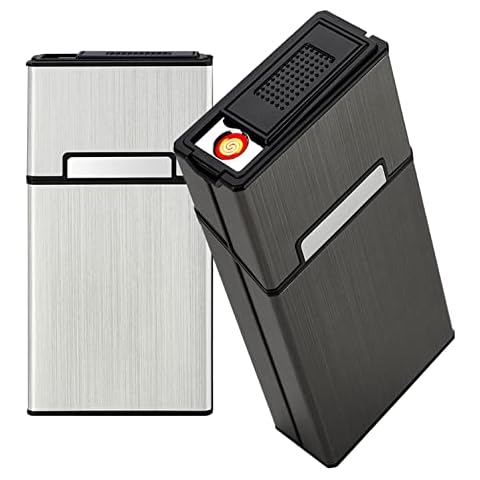 Cigarette Case with Lighter 100's King Size 20pcs Cigarettes 2 Pack Rechargeable Flameless Windproof Electric Lighter Makeup Mirror Cover