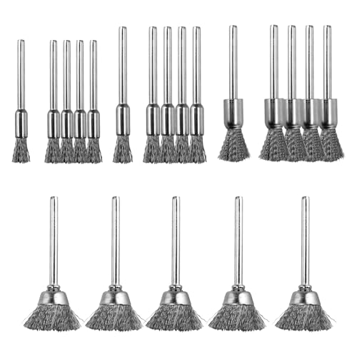 KLEHOPE Wire Brushes Cup Wheels 20 Pieces Coated Wire Brush Set for Dremel Rotary Tools Polishing Accessories for Rust Removal Stripping and Abrasive Drill Attachment