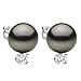 14K White Gold 1/16cttw Diamond 8-8.5mm Round Black Tahitian Cultured Pearl Stud Earrings