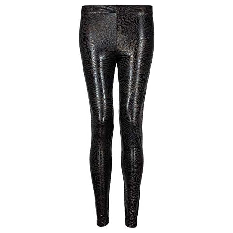 Love Lola Womens Leopard Print Wet Look Black Leggings (Medium/Large) Cover